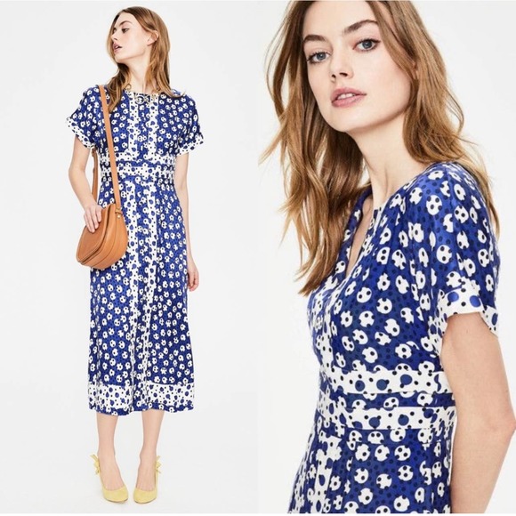 Boden Dresses & Skirts - Boden Esmeralda Greek Blue Random Polka Dot Printed Midi Dress Size 6 Regular